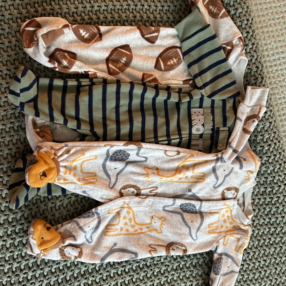 Baby Footed Pajamas Set - Animal and Football Prints-Fleece